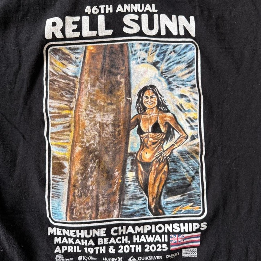 Rell Sunn Menehune Championships Hawaii Surf Graphic T-Shirt Black Medium